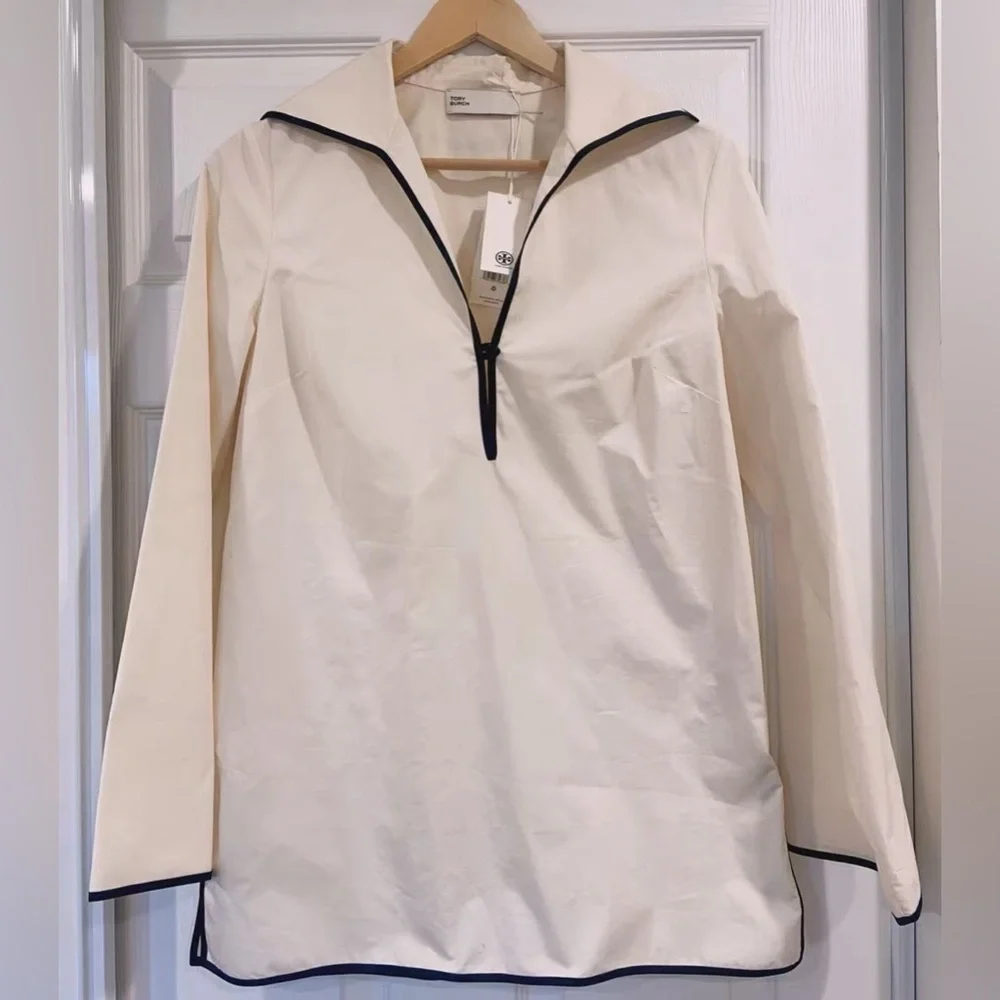 NWT $428 Tory Burch Long-sleeve Cotton Tunic In French Cream - Picture 5 of 6
